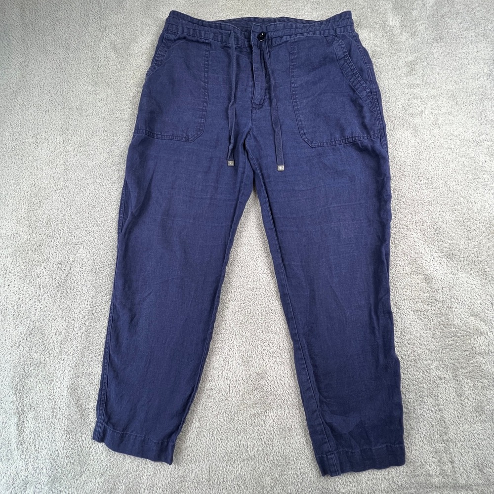 Lauren Ralph Lauren Linen Pants Womens 6 Navy Blue Drawstring Casual Coastal